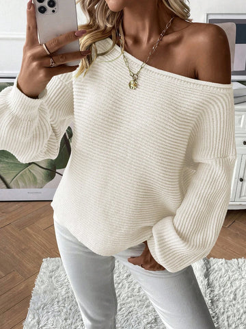 Minimalist Off-Shoulder Pullover Long-Sleeved Knitted Sweater New Style Comfortable Soft Winter Women's Knitwear