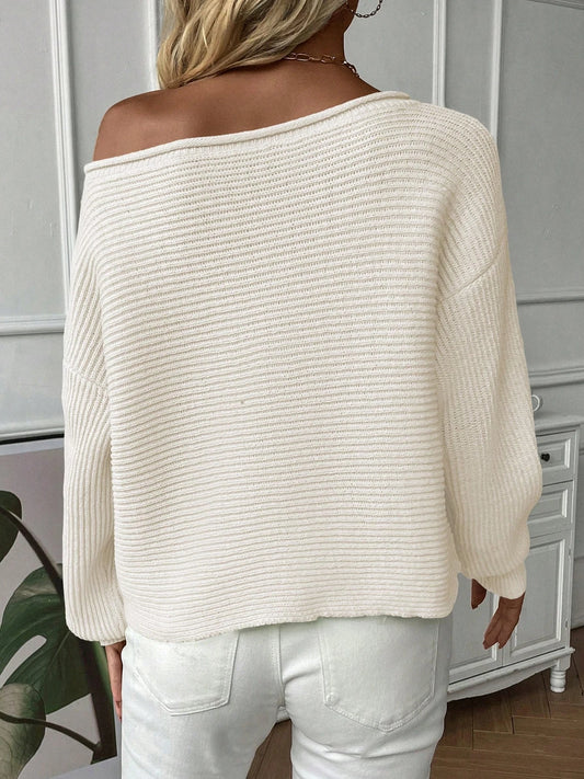 Minimalist Off-Shoulder Pullover Long-Sleeved Knitted Sweater New Style Comfortable Soft Winter Women's Knitwear