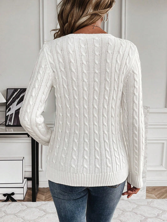 Women's autumn and winter solid color round neck pullover long sleeved knitted sweater
