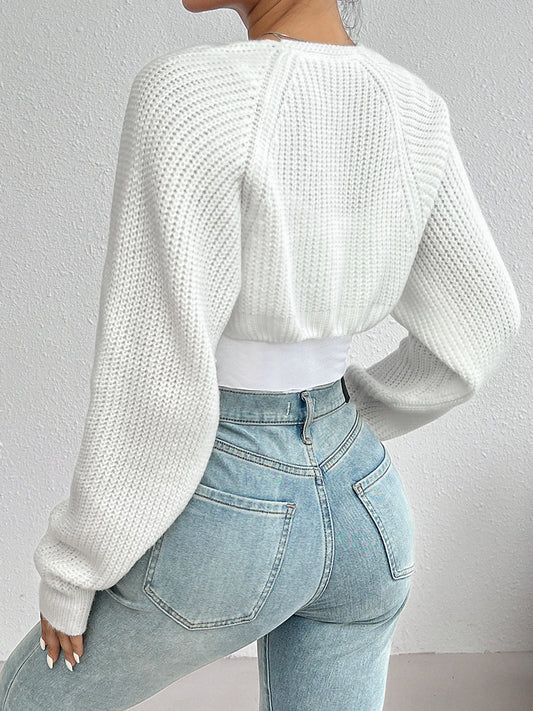 Cropped Ribbed Raglan-Sleeve Cardigan